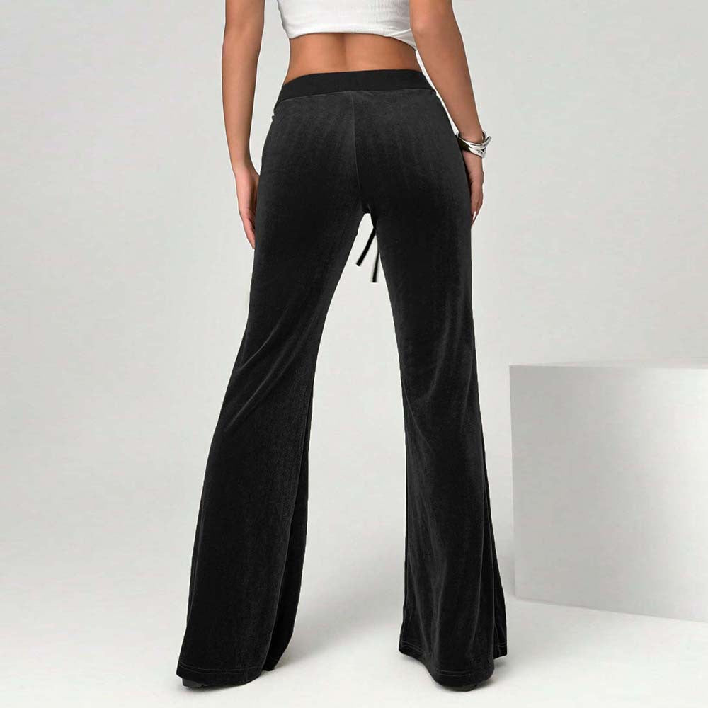 Black Velvet Drawstring Wide Leg Lounge Pants - Gloss & Grit