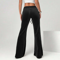 Velvet Lounge Pants Women – Soft High Waist Drawstring Wide Leg Black Pants