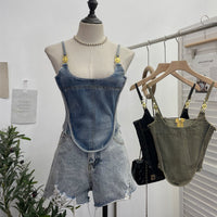 Women’s Denim Corset Camisole with Back Zipper, Irregular Hem Y2K Bustier Top