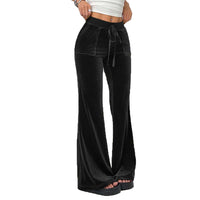 Velvet Lounge Pants Women – Soft High Waist Drawstring Wide Leg Black Pants