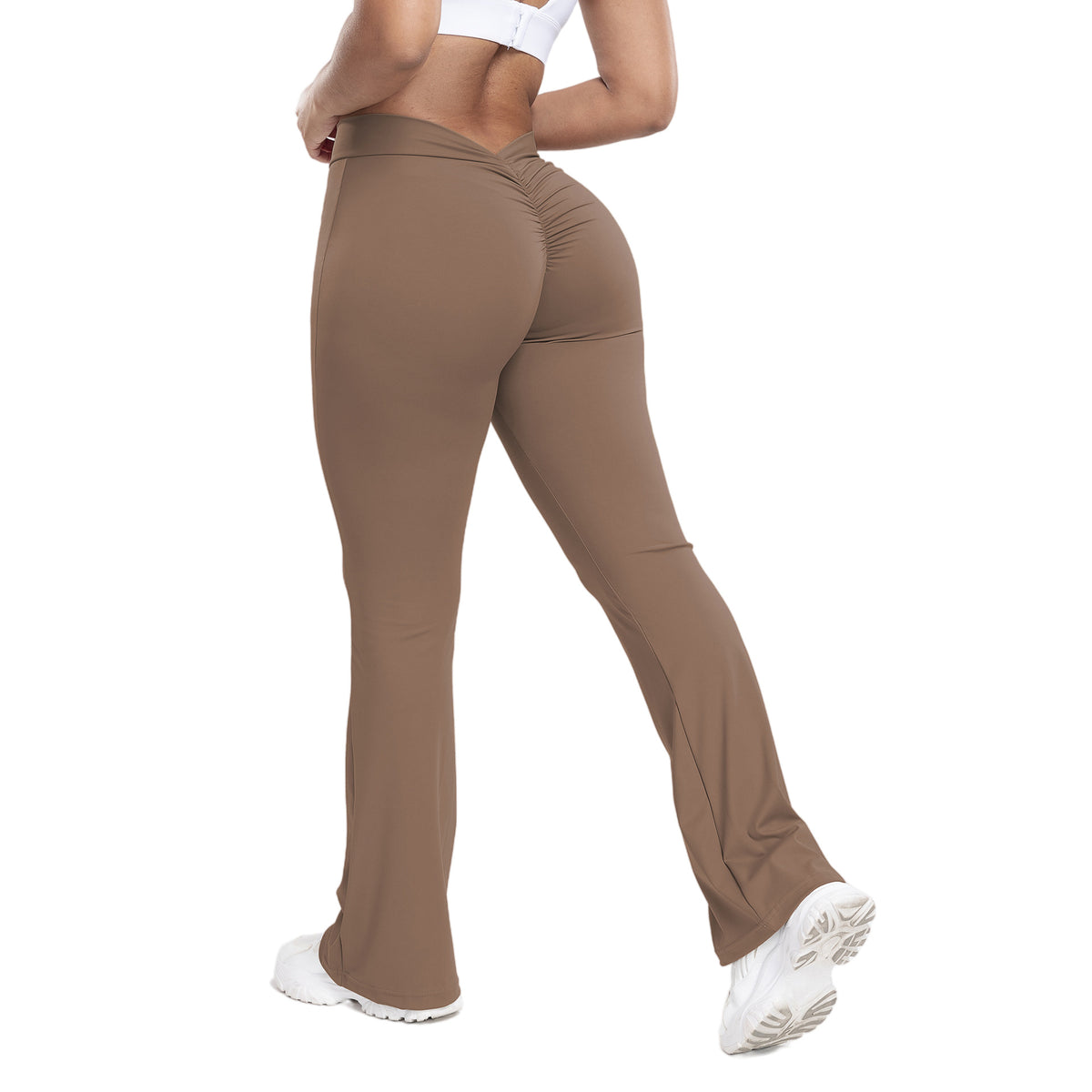 High-Waist Flared Yoga Pants with Scrunch Detail - Gloss & Grit
