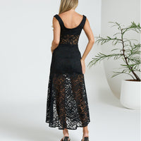 Women’s Black Lace Sheer Maxi Dress Sleeveless Slim Fit Evening Style