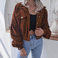Women’s Lantern-Sleeve Crop Jacket — Cropped Corduroy Jacket