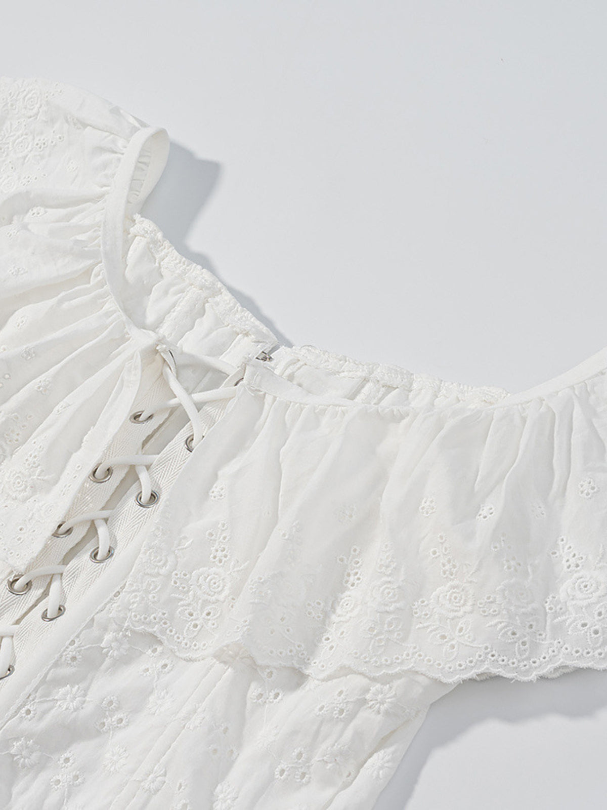 White Eyelet Ruffle Trim Corset Tank - Gloss & Grit