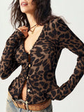 Leopard Print Button-Down Top Long Sleeve Fitted Everyday Shirt - Gloss & Grit