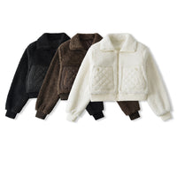 Women’s Quilted Sherpa Bomber Jacket Zip Up Teddy Outerwear