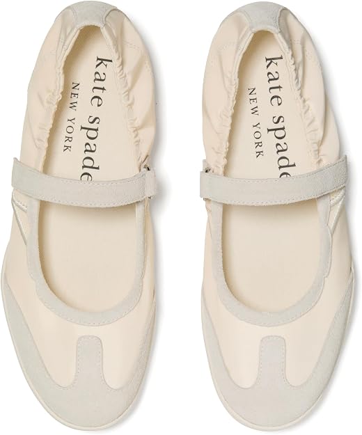 Top view of Kate Spade Drift cream Mary Jane sneakers with suede straps