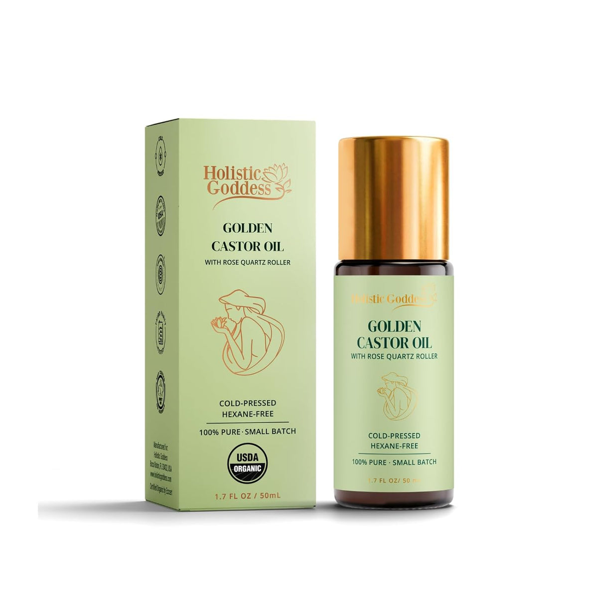 Organic Golden Castor Oil with Rose Quartz Roller 1.7 fl oz