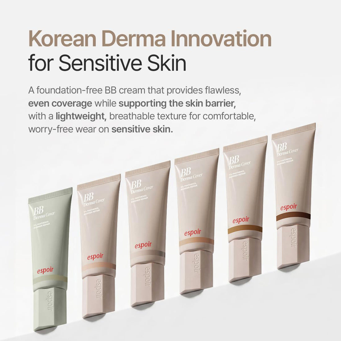 Espoir BB Derma Cover tinted moisturizer tube with a deep tan swatch