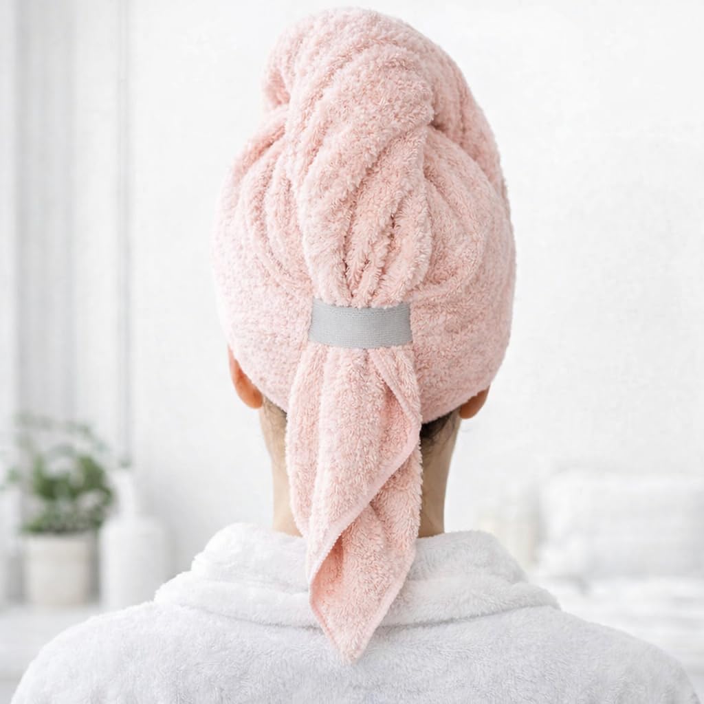 Women's Microfiber Hair Towel Wrap – Quick-Dry Anti-Frizz Turban in Pink Blush