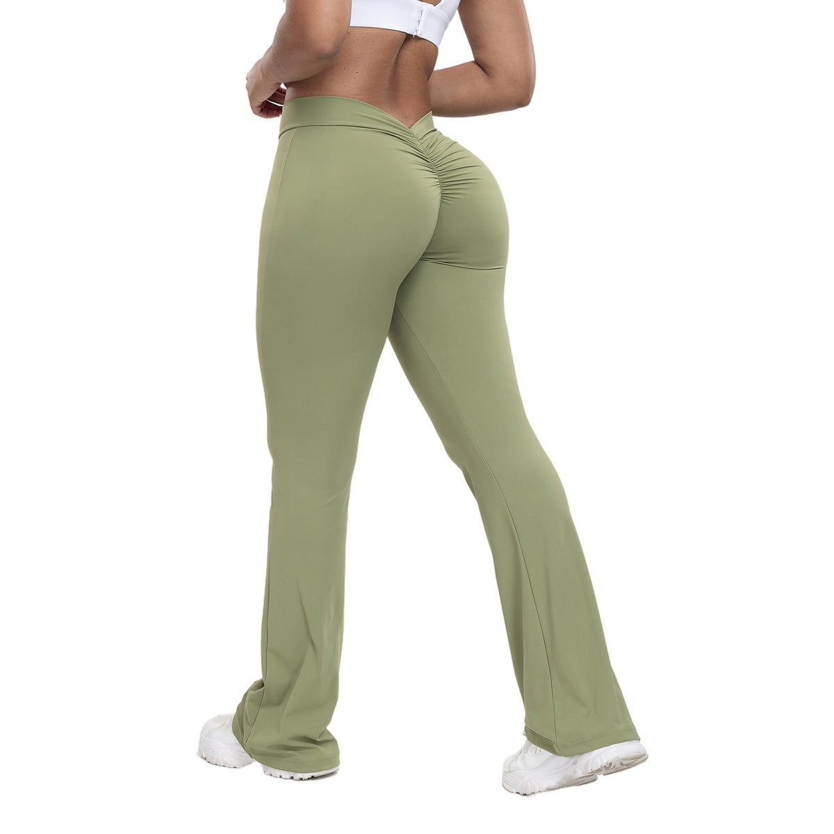 High-Waist Flared Yoga Pants with Scrunch Detail - Gloss & Grit