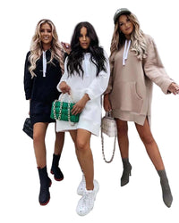 Women’s Hooded Sweatshirt Dress Long Sleeve Pullover Kangaroo Pocket Casual Fit