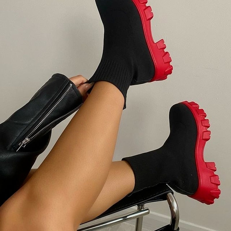 Chunky Knit Sock-Fit Ankle Boots - Gloss & Grit
