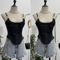 Women’s Denim Corset Camisole with Back Zipper, Irregular Hem Y2K Bustier Top