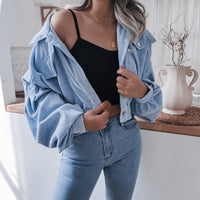 Women’s Lantern-Sleeve Crop Jacket — Cropped Corduroy Jacket