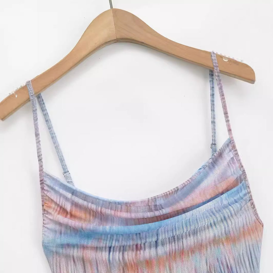 Women’s Tie-Dye Camisole Dress – Slim Fit Mermaid Midi