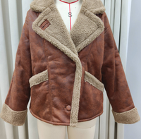 Women’s Camel Faux Shearling Jacket – Lined Winter Coat with Collar and Pockets