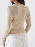 Odette Lace Trim Cropped Knit Cardigan in Apricot, back