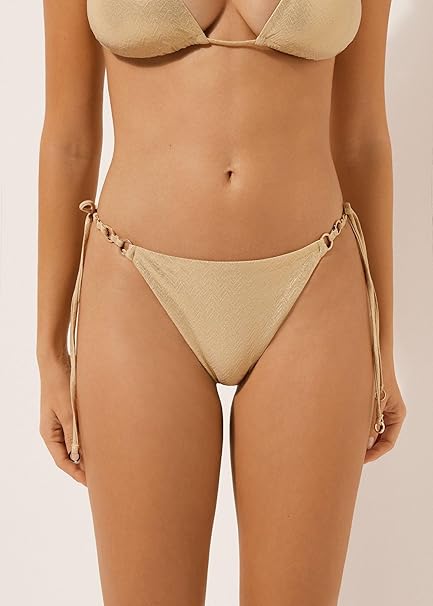 Calzedonia Gold Waves Tie Sides Brazilian Bikini Bottoms