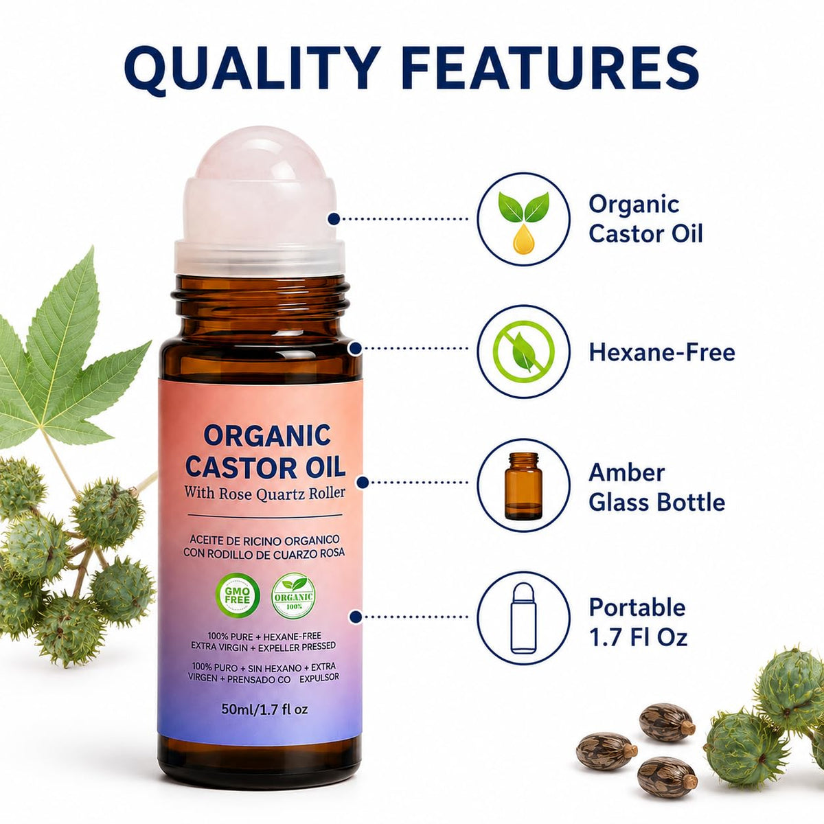 Rose Quartz Castor Oil Roll-On