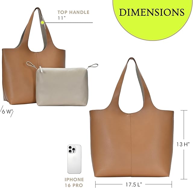 Madison West Elle Tote 2-in-1 Vegan Leather Tan Tote Bag