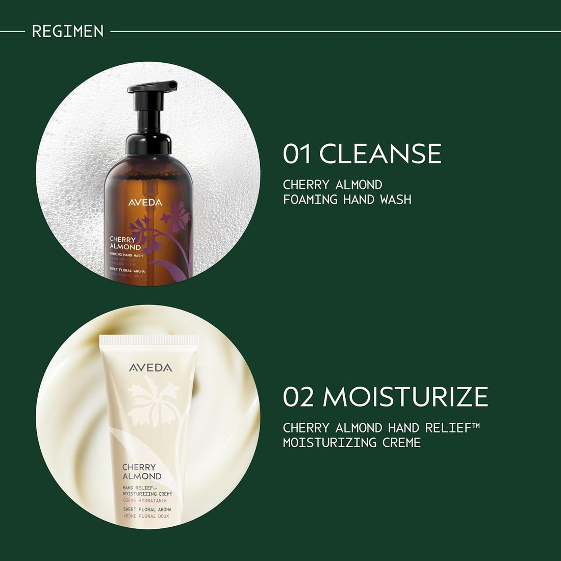 Aveda Cherry Almond Foaming Hand Wash 8.1 fl oz amber pump bottle on a soft white studio background