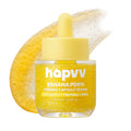 HAPVV Banana PDRN Firming Capsule Serum in a yellow dropper bottle with texture swatch