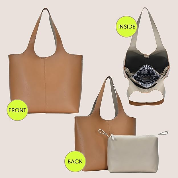 Madison West Elle Tote 2-in-1 Vegan Leather Tan Tote Bag
