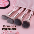 HGHDBT pink makeup brushes with drawstring storage pouch and blush compact