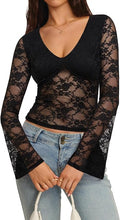 Noir Floral Lace Bell Sleeve Top