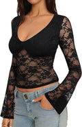 Noir Floral Lace Bell Sleeve Top