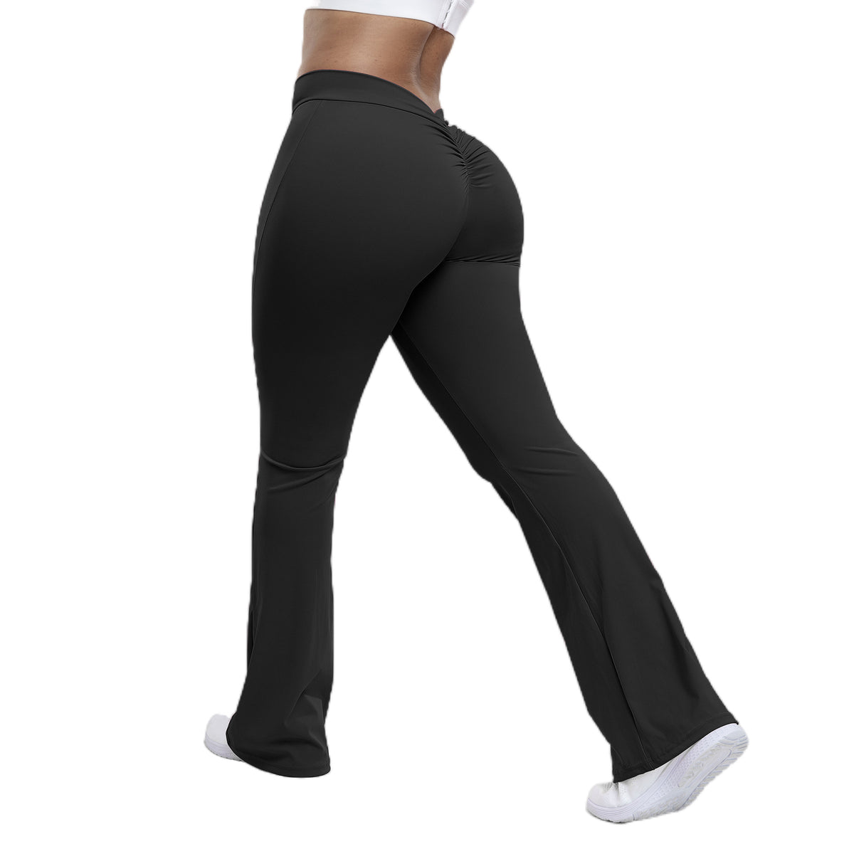 High-Waist Flared Yoga Pants with Scrunch Detail - Gloss & Grit