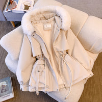 Women’s Faux Fur Hooded Parka Coat – Warm Winter Jacket, Drawstring Waist