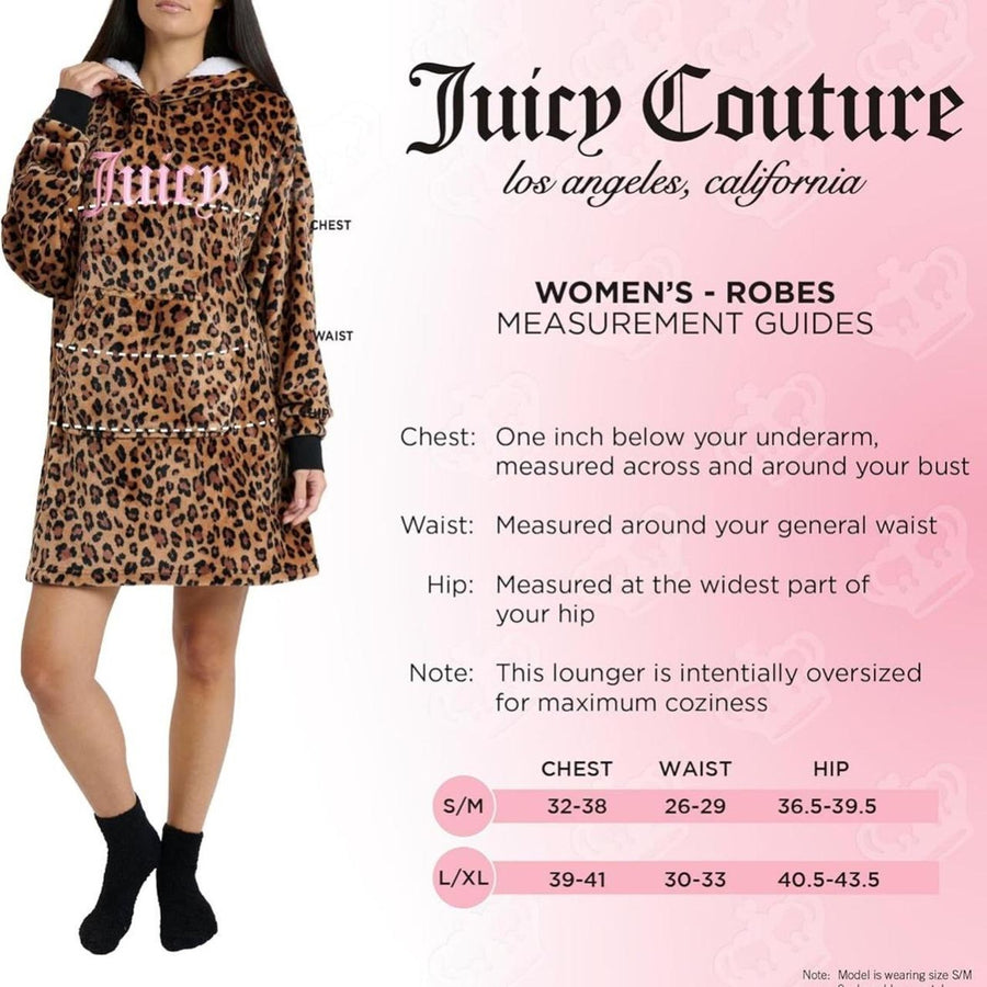 Women’s Juicy Couture Leopard Sherpa Hoodie Dress Cozy Lounge Sleepwear