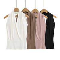 Women’s Deep V-Neck Halter Wrap Top Backless Slim Fit Tank