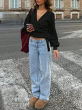 Tie Waist Surplice Knit Sweater Top with Wrap Front - Gloss & Grit