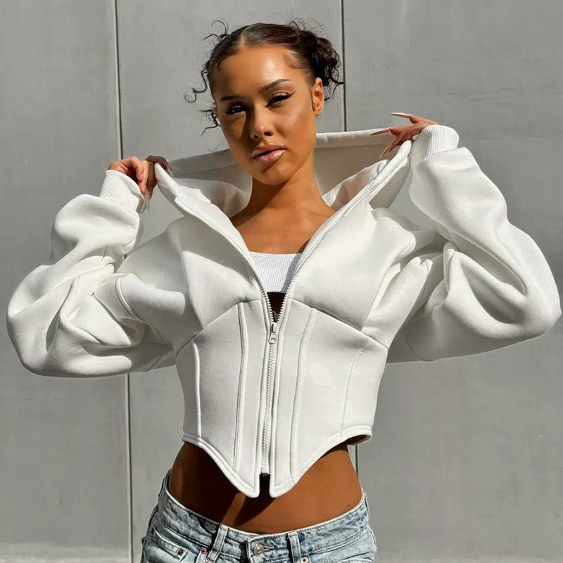 Women's Cropped Zip-Up Corset Hoodie Jacket