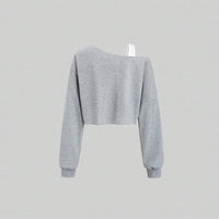 Women’s Off-Shoulder Cropped Sweatshirt — Relaxed Fit Long Sleeve Top