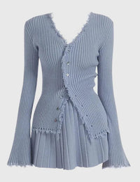 Women’s Pleated Cardigan and Mini Skirt Set – Vintage Fall Outfit Two Piece