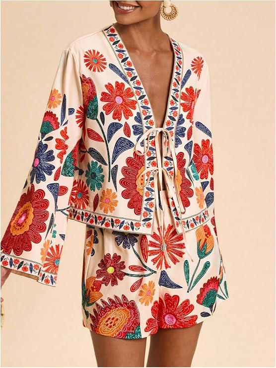 Marisol Floral Tie-Front Top & Shorts Set