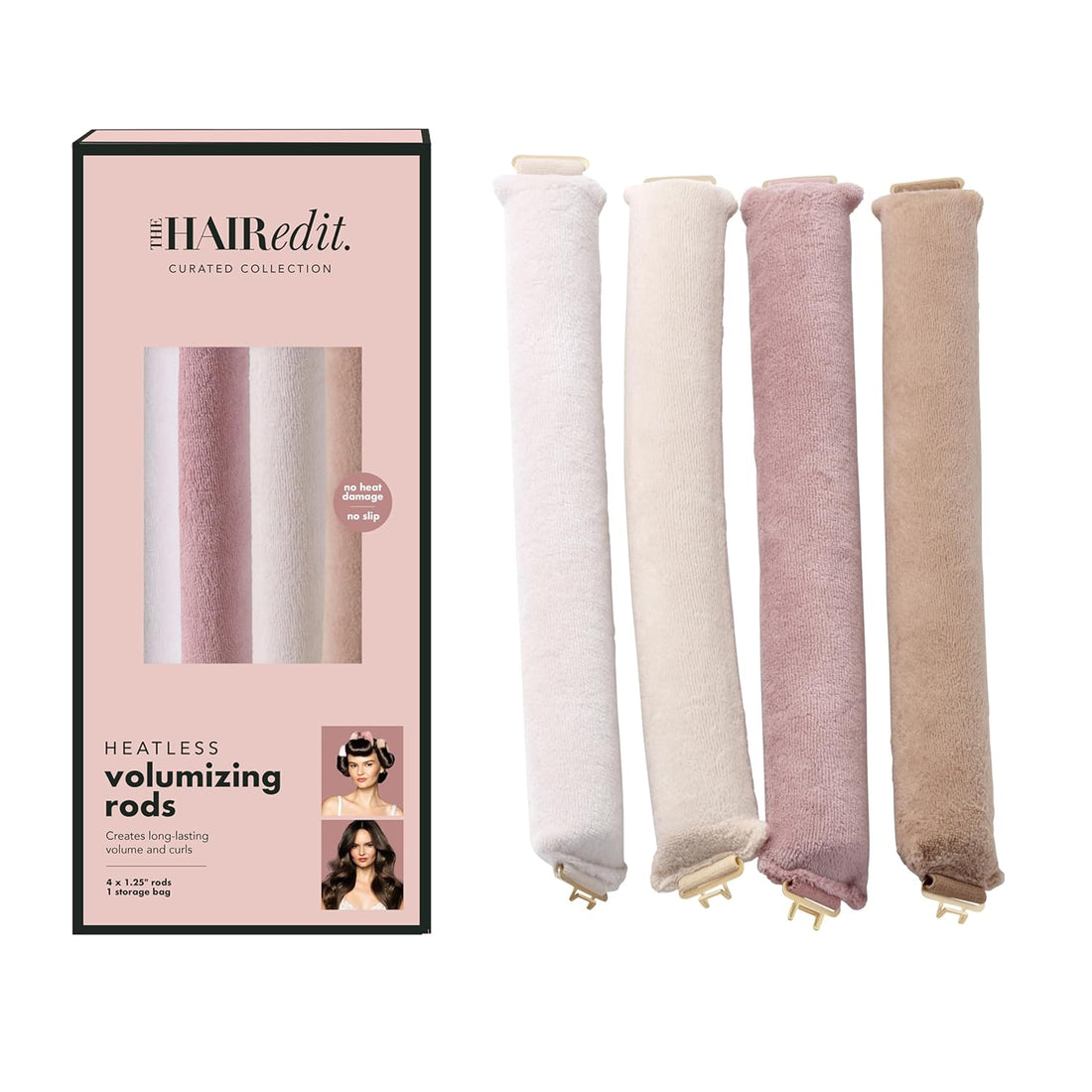 The Hair Edit Heatless Curling Rods 4 Pack Overnight Curlers
