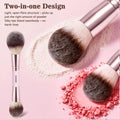 HGHDBT two-in-one pink makeup brush with powder and blush swatches