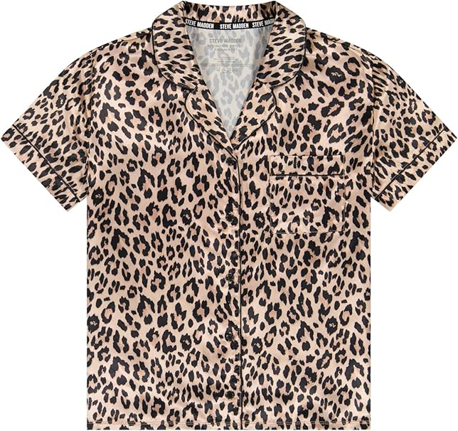 Steve Madden Satin Leopard Print Sleep Set Lightweight Pajamas