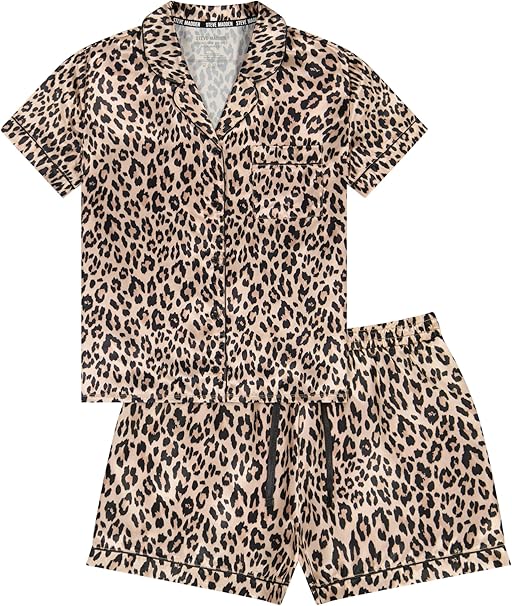Steve Madden Satin Leopard Print Sleep Set Lightweight Pajamas