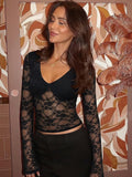 Noir Floral Lace Bell Sleeve Top