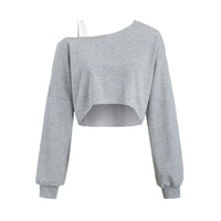Women’s Off-Shoulder Cropped Sweatshirt — Relaxed Fit Long Sleeve Top