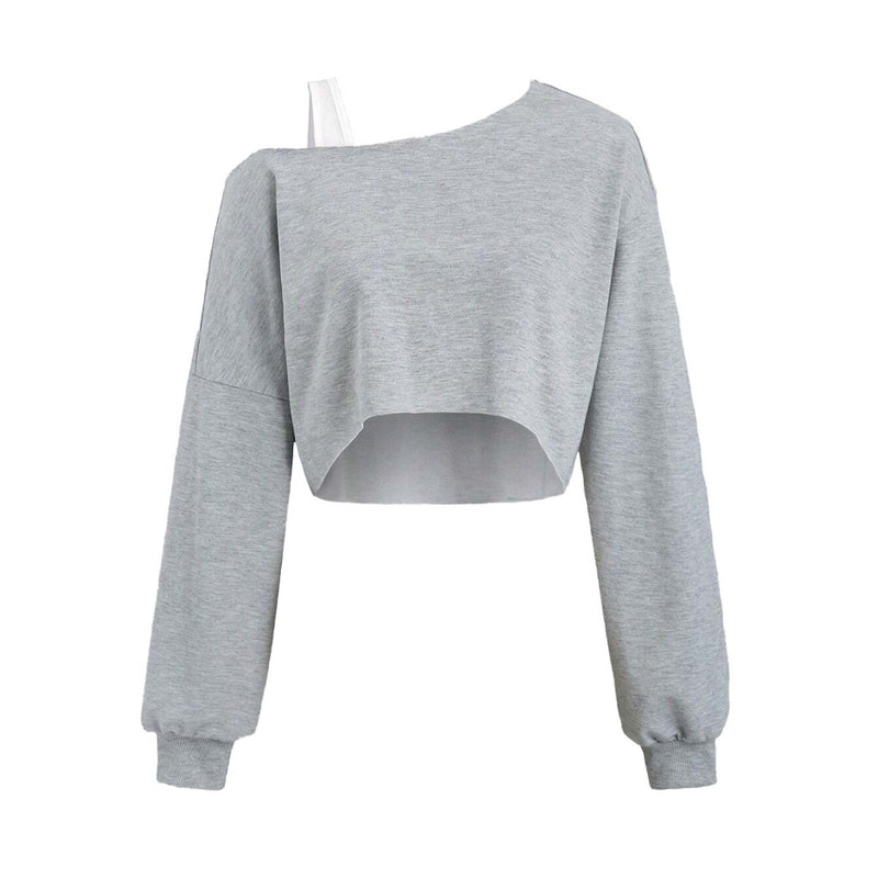 Women’s Off-Shoulder Cropped Sweatshirt — Relaxed Fit Long Sleeve Top