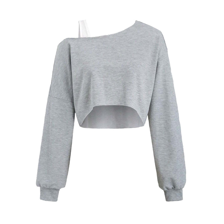 Women’s Off-Shoulder Cropped Sweatshirt — Relaxed Fit Long Sleeve Top