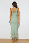 Ruched Mermaid Midi Dress with Square Neck Cutout