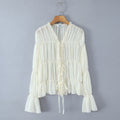 Women's Ruffle Tie-Front Long Sleeve Blouse